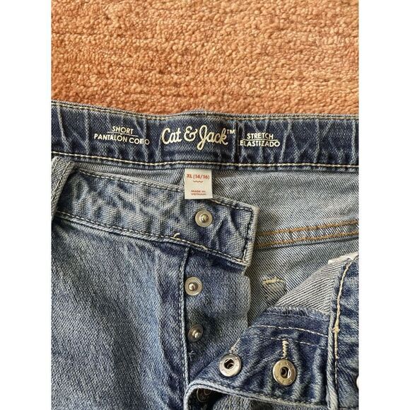 Cat & Jack Girls Denim Shorts XL 14/16 Eyelet Lace Hem Button Fly Stretch - Picture 2 of 7